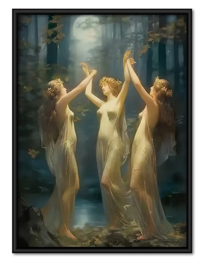 Dancing Women in Moonlit Forest Wall Art 1