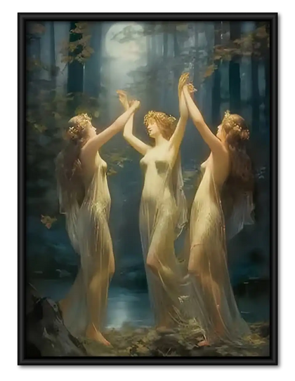 Dancing Women in Moonlit Forest Wall Art