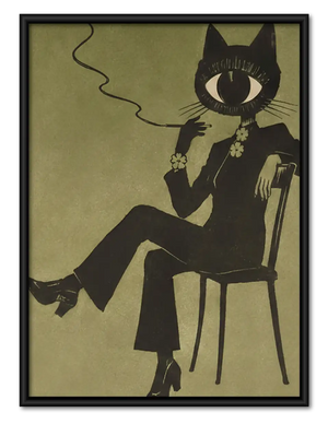 Dapper Black Cat Smoking in Chair Wall Art