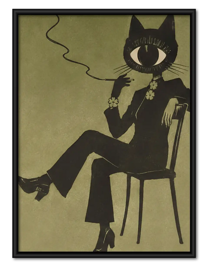 Dapper Black Cat Smoking in Chair Wall Art