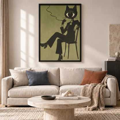 Dapper Black Cat Smoking in Chair Wall Art 2
