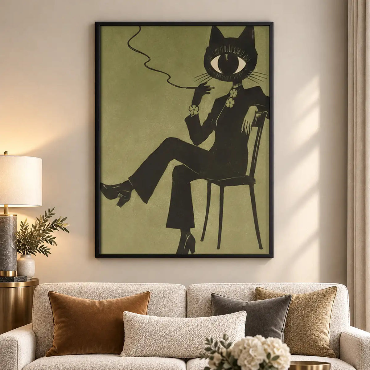 Dapper Black Cat Smoking in Chair Wall Art 5