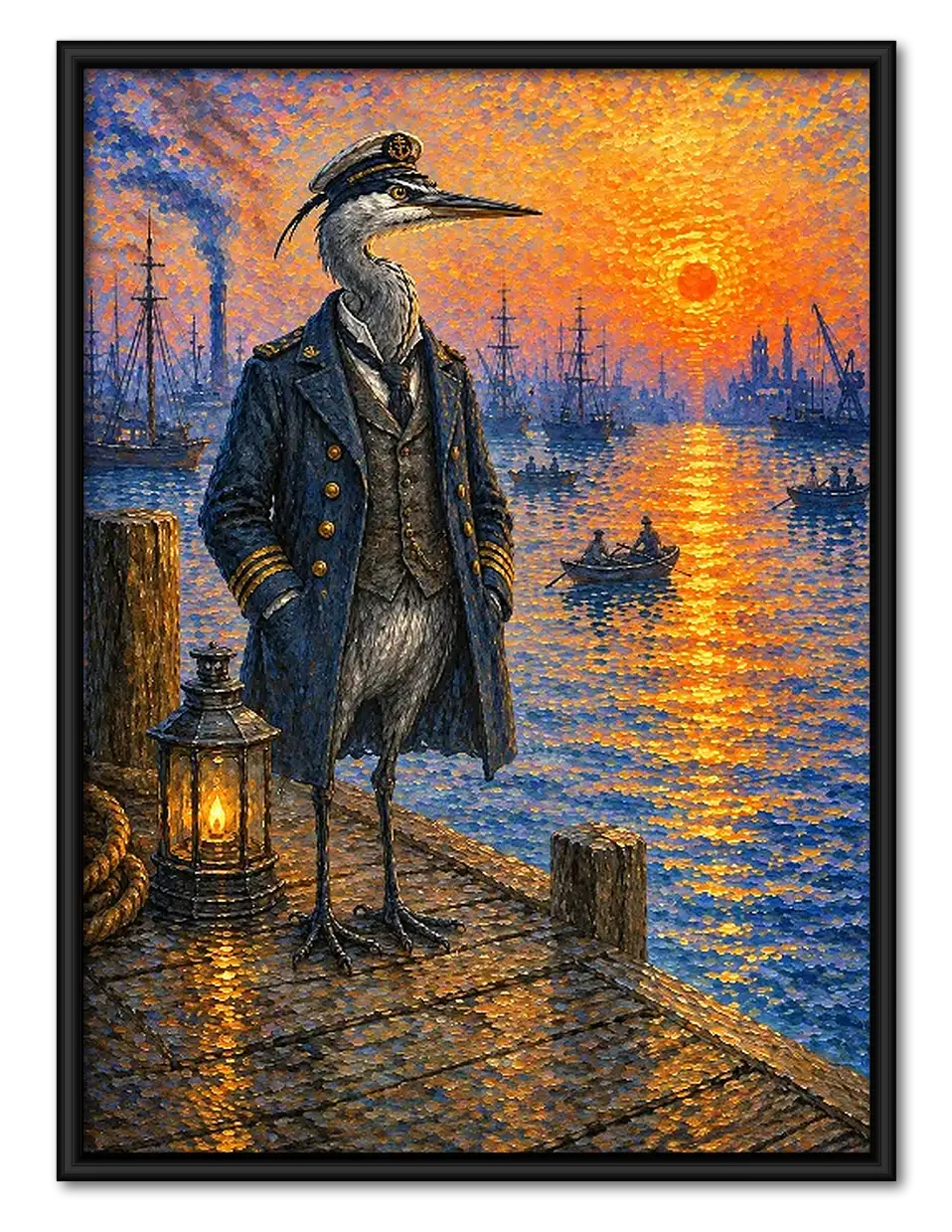 Dapper Heron by Orange Sunset Harbor Wall Art 1