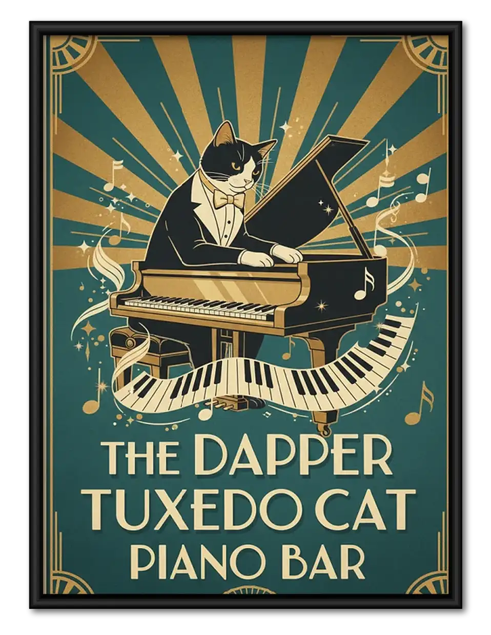 Dapper Tuxedo Cat Piano Bar Wall Art 1