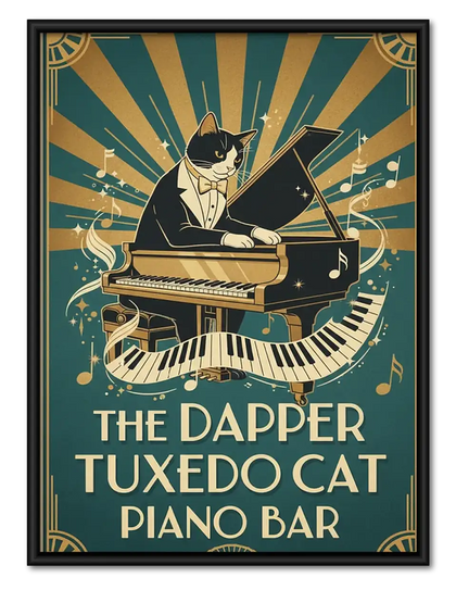 Dapper Tuxedo Cat Piano Bar Wall Art