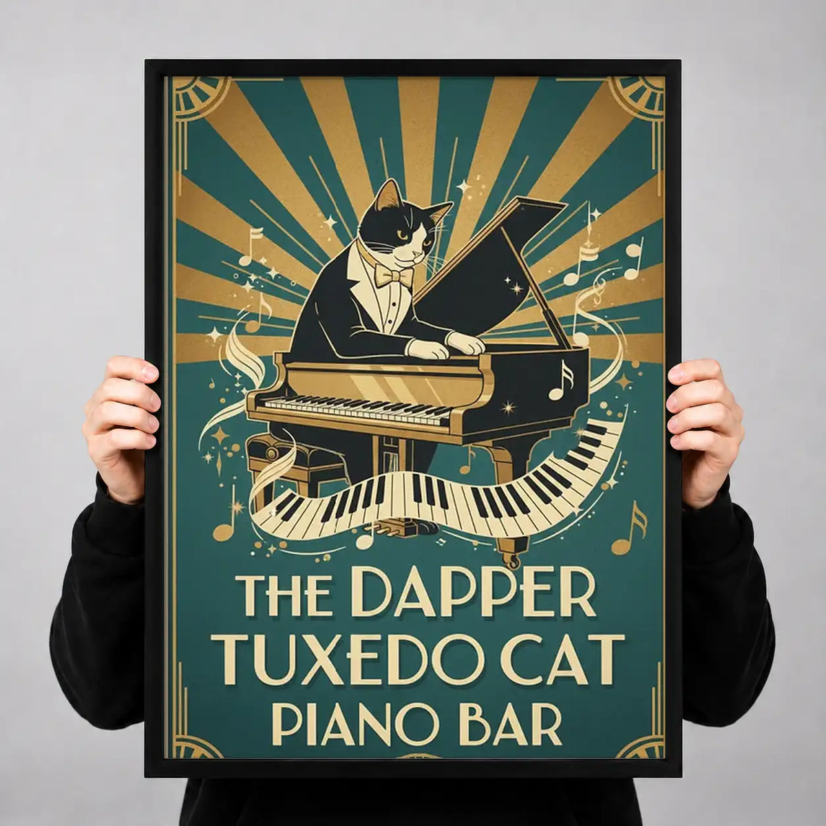 Dapper Tuxedo Cat Piano Bar Wall Art 3