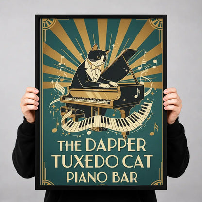 Dapper Tuxedo Cat Piano Bar Wall Art 3