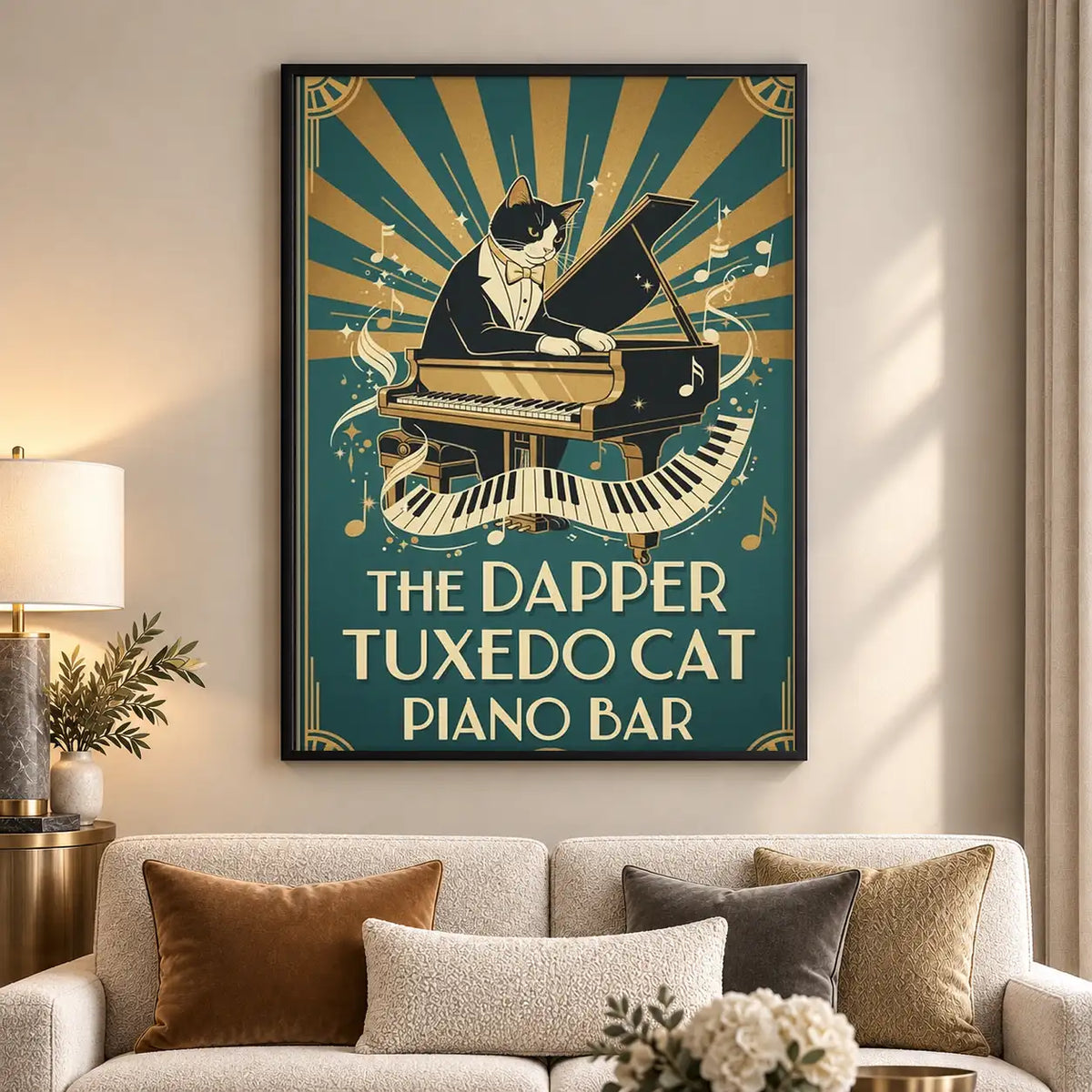 Dapper Tuxedo Cat Piano Bar Wall Art 5