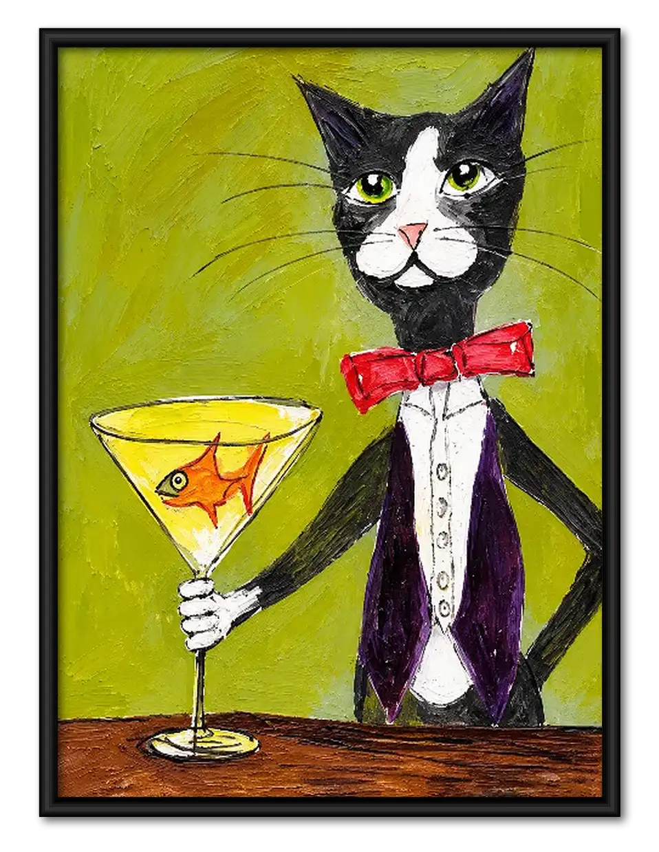 Dapper Tuxedo Cat with Martini Portrait Wall Art 1