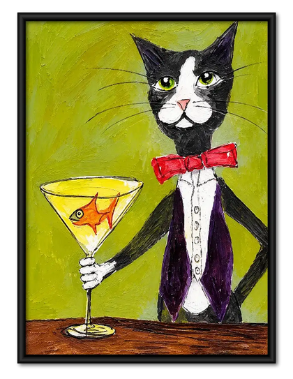 Dapper Tuxedo Cat with Martini Portrait Wall Art