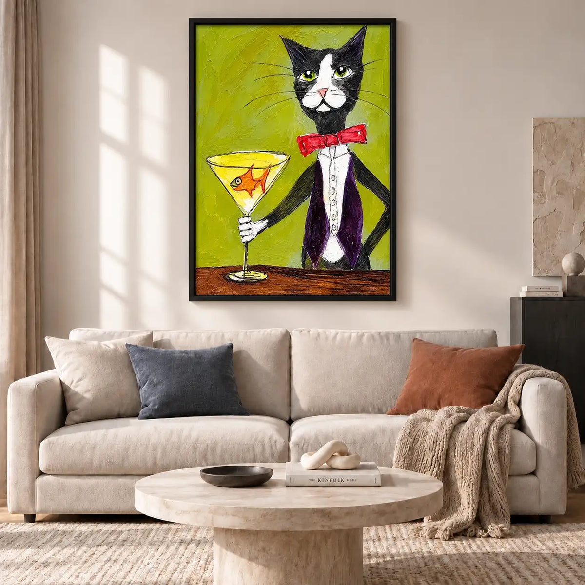 Dapper Tuxedo Cat with Martini Portrait Wall Art 2