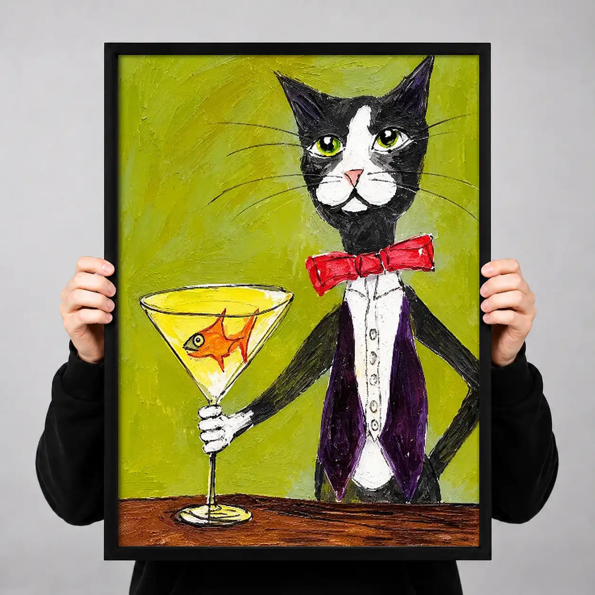 Dapper Tuxedo Cat with Martini Portrait Wall Art 3
