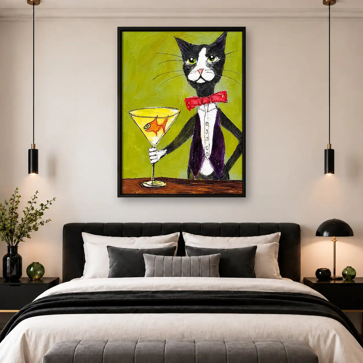 Dapper Tuxedo Cat with Martini Portrait Wall Art 4