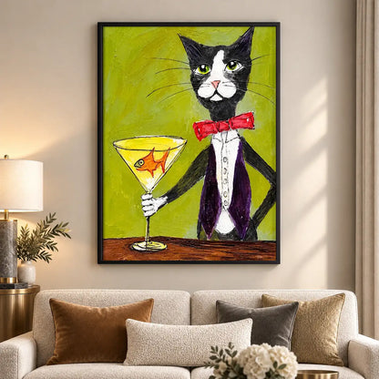 Dapper Tuxedo Cat with Martini Portrait Wall Art 5