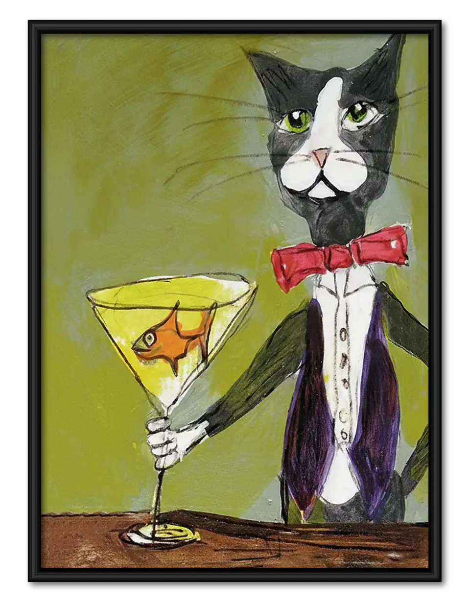 Dapper Tuxedo Cat with Martini Wall Art 1