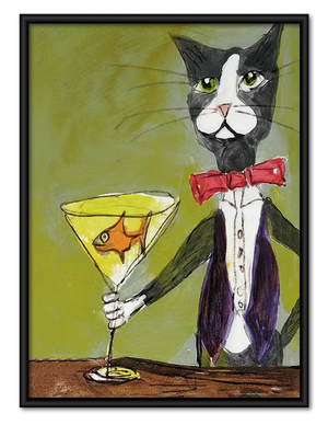 Dapper Tuxedo Cat with Martini Wall Art