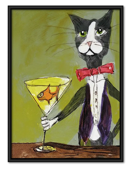 Dapper Tuxedo Cat with Martini Wall Art