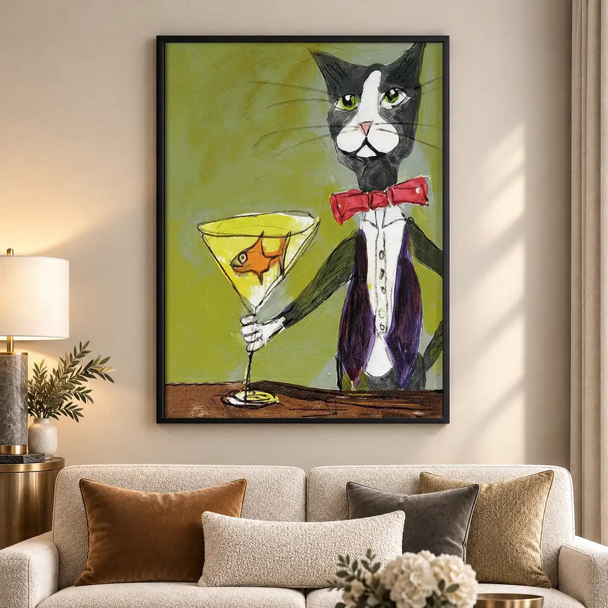 Dapper Tuxedo Cat with Martini Wall Art 5