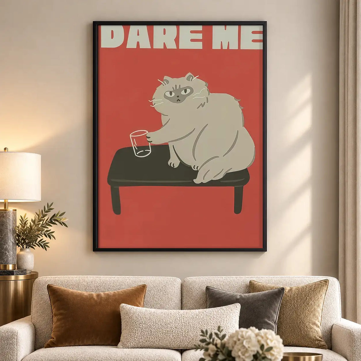 Dare Me White Cat Poster Wall Art 5