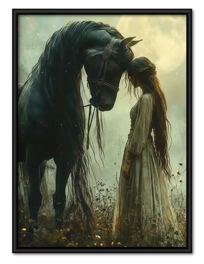 Dark Horse with Woman in Moonlight Wall Art 1