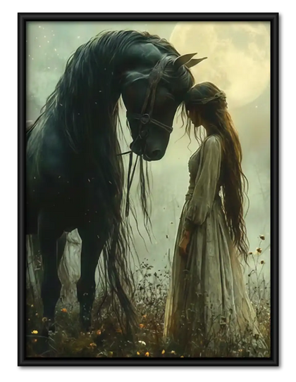 Dark Horse with Woman in Moonlight Wall Art