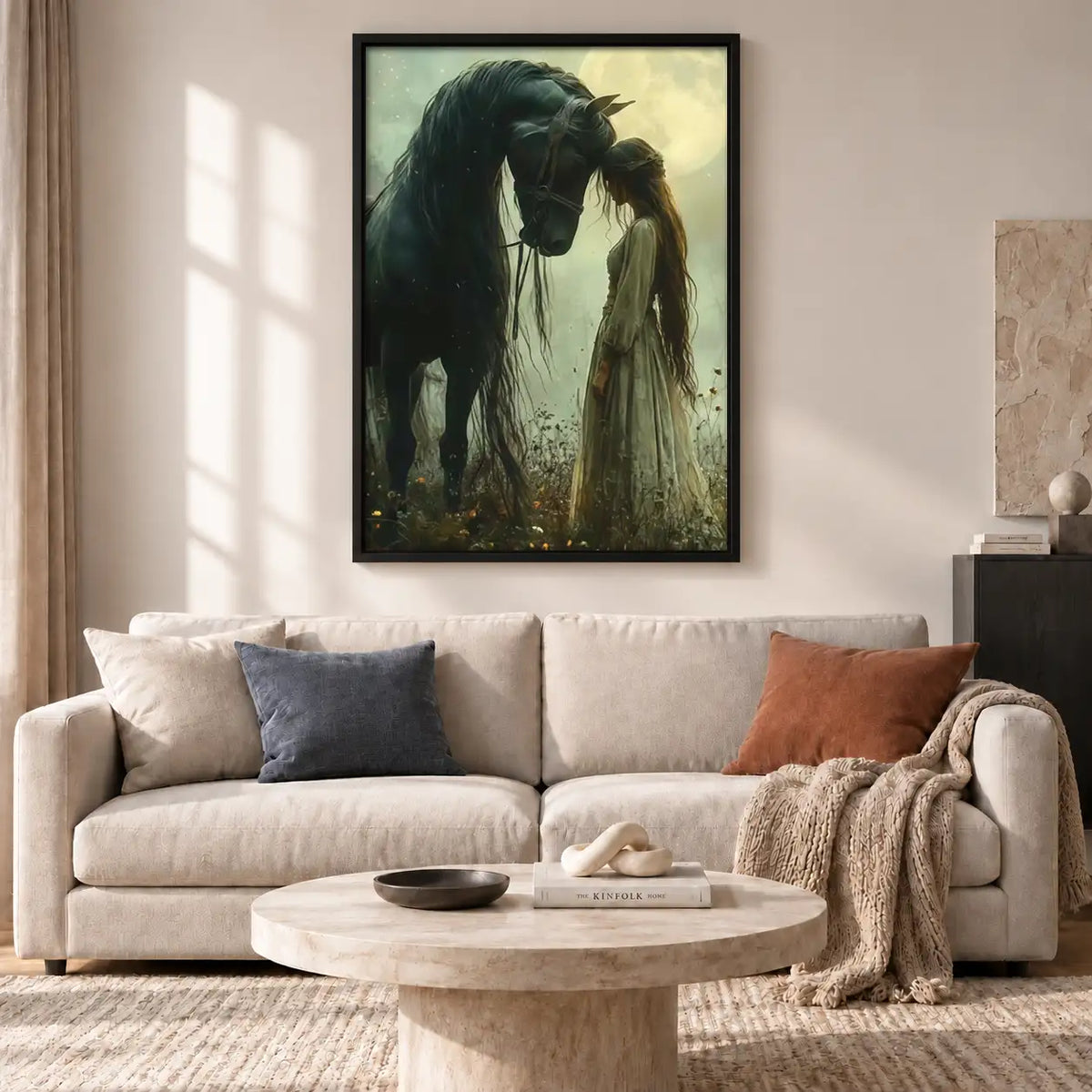 Dark Horse with Woman in Moonlight Wall Art 2