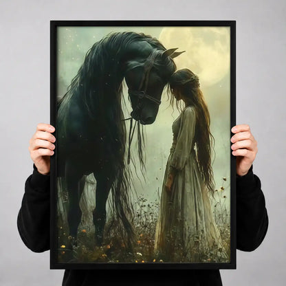 Dark Horse with Woman in Moonlight Wall Art 3