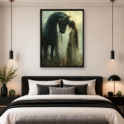 Dark Horse with Woman in Moonlight Wall Art 4