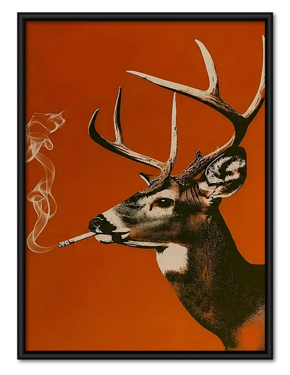 Deer Smoking Against Red Background Wall Art