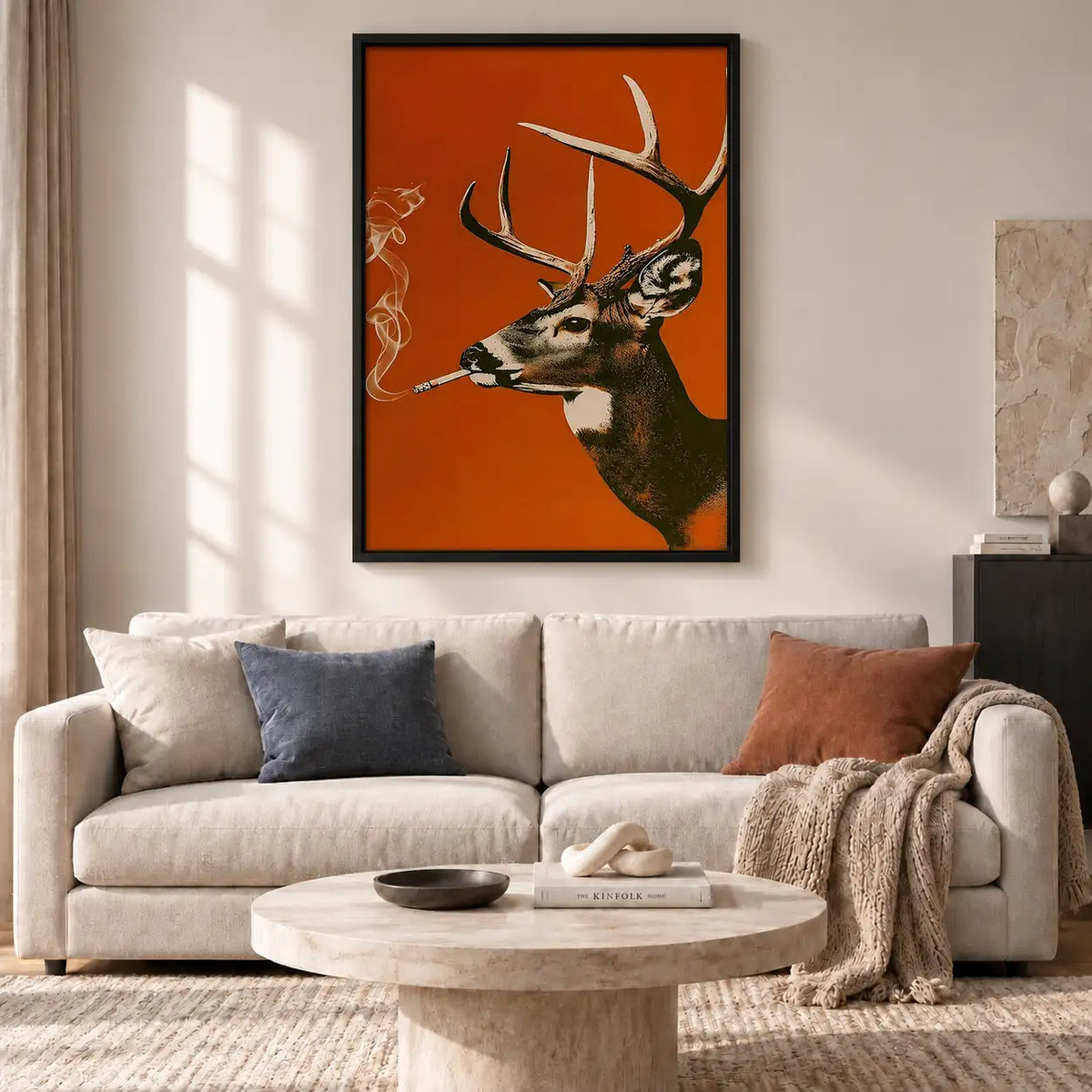 Deer Smoking Against Red Background Wall Art 2