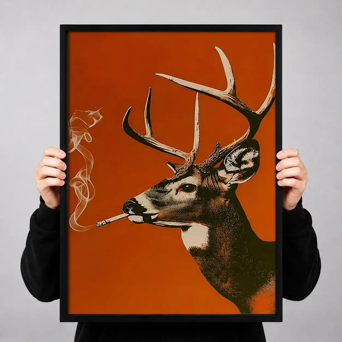 Deer Smoking Against Red Background Wall Art 3