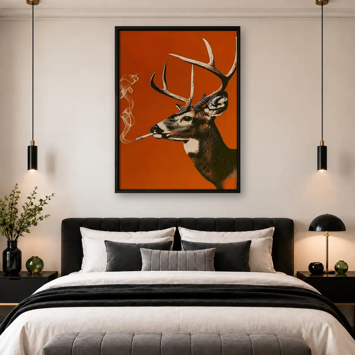 Deer Smoking Against Red Background Wall Art 4