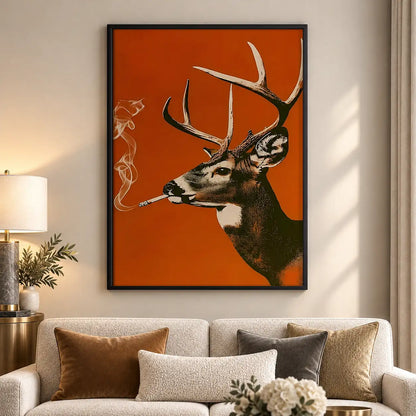Deer Smoking Against Red Background Wall Art 5