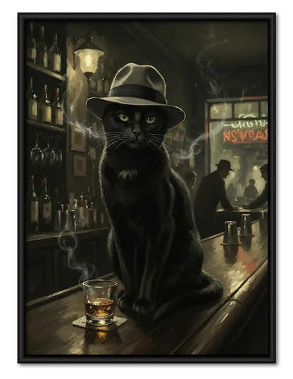 Detective Black Cat at the Bar Wall Art 1