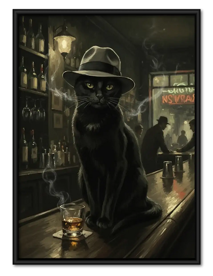 Detective Black Cat at the Bar Wall Art