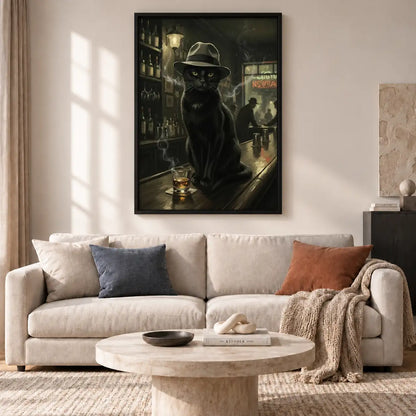 Detective Black Cat at the Bar Wall Art 2
