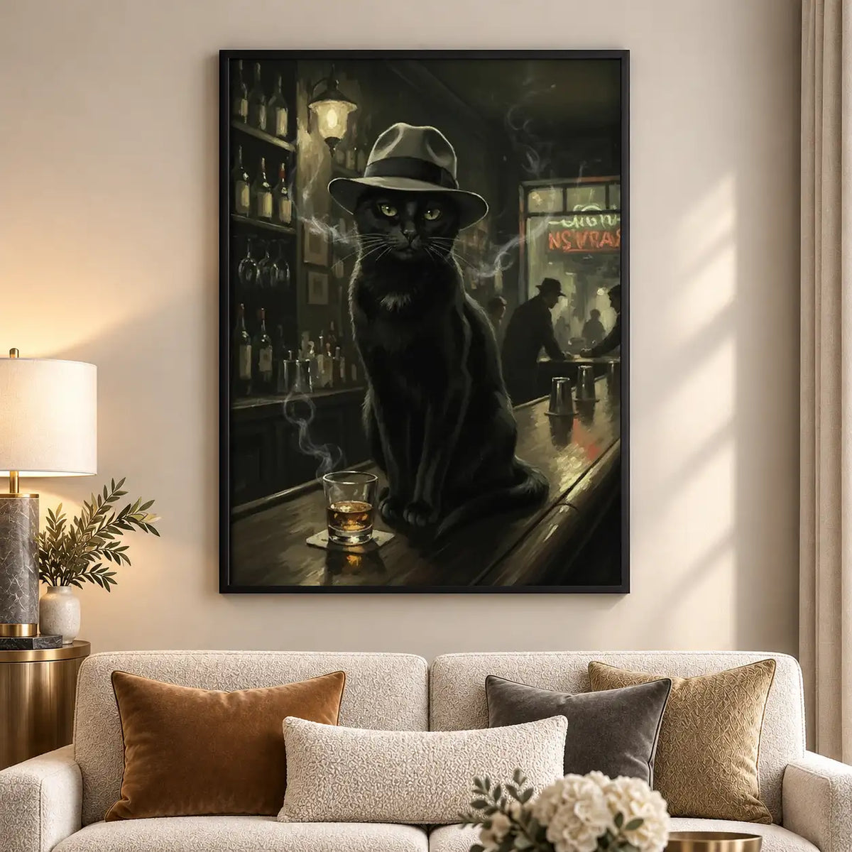 Detective Black Cat at the Bar Wall Art 5