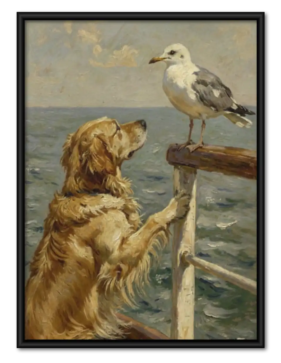 Dog and Seagull by the Sea Wall Art 1