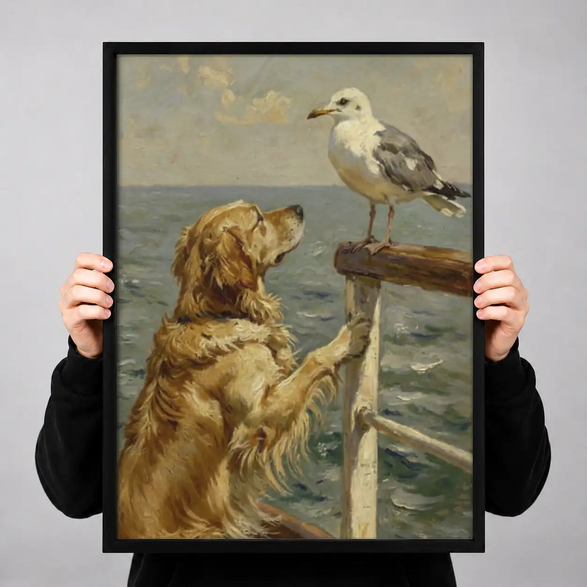 Dog and Seagull by the Sea Wall Art 3