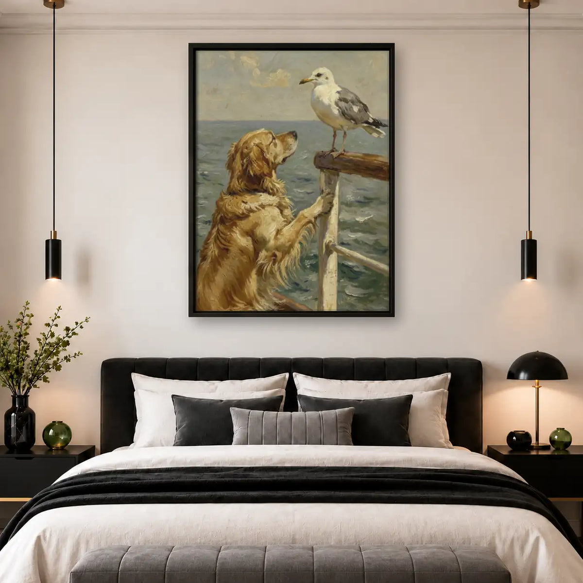 Dog and Seagull by the Sea Wall Art 4