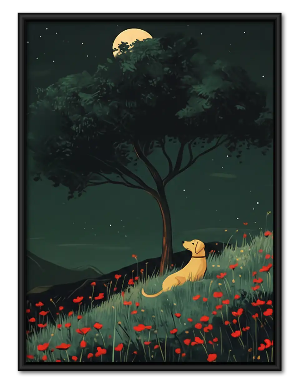 Dog beneath Moonlit Tree Wall Art 1