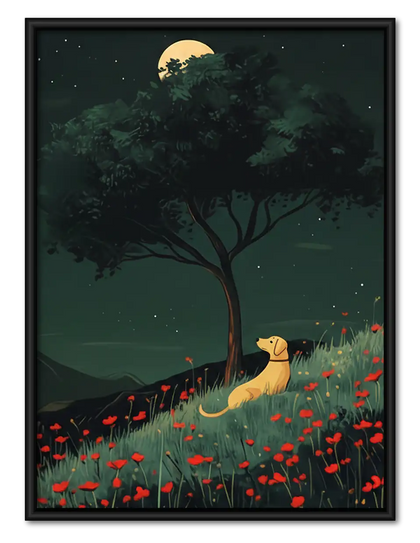 Dog beneath Moonlit Tree Wall Art