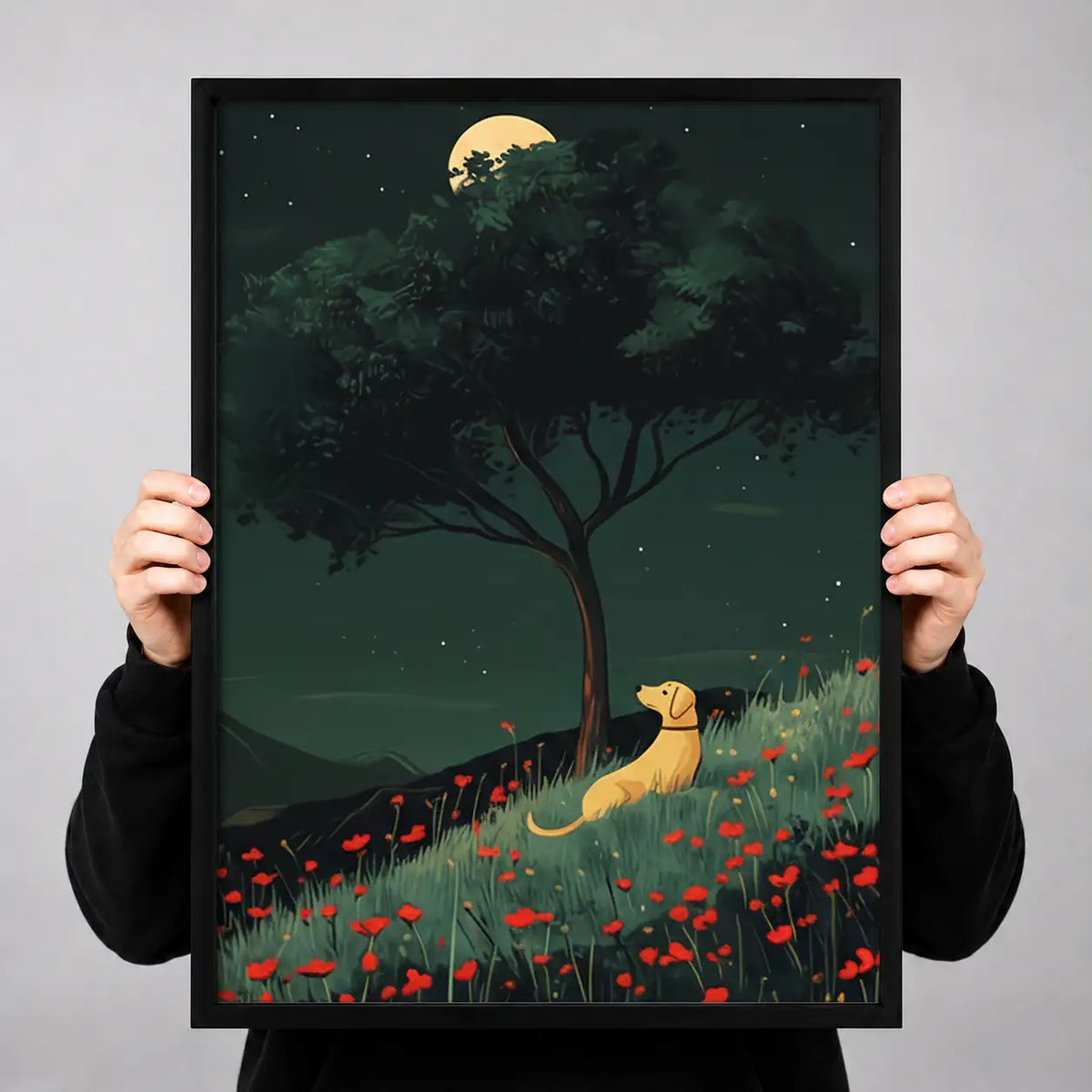 Dog beneath Moonlit Tree Wall Art 3
