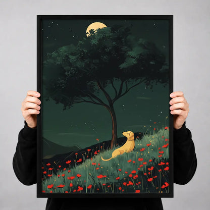 Dog beneath Moonlit Tree Wall Art 3