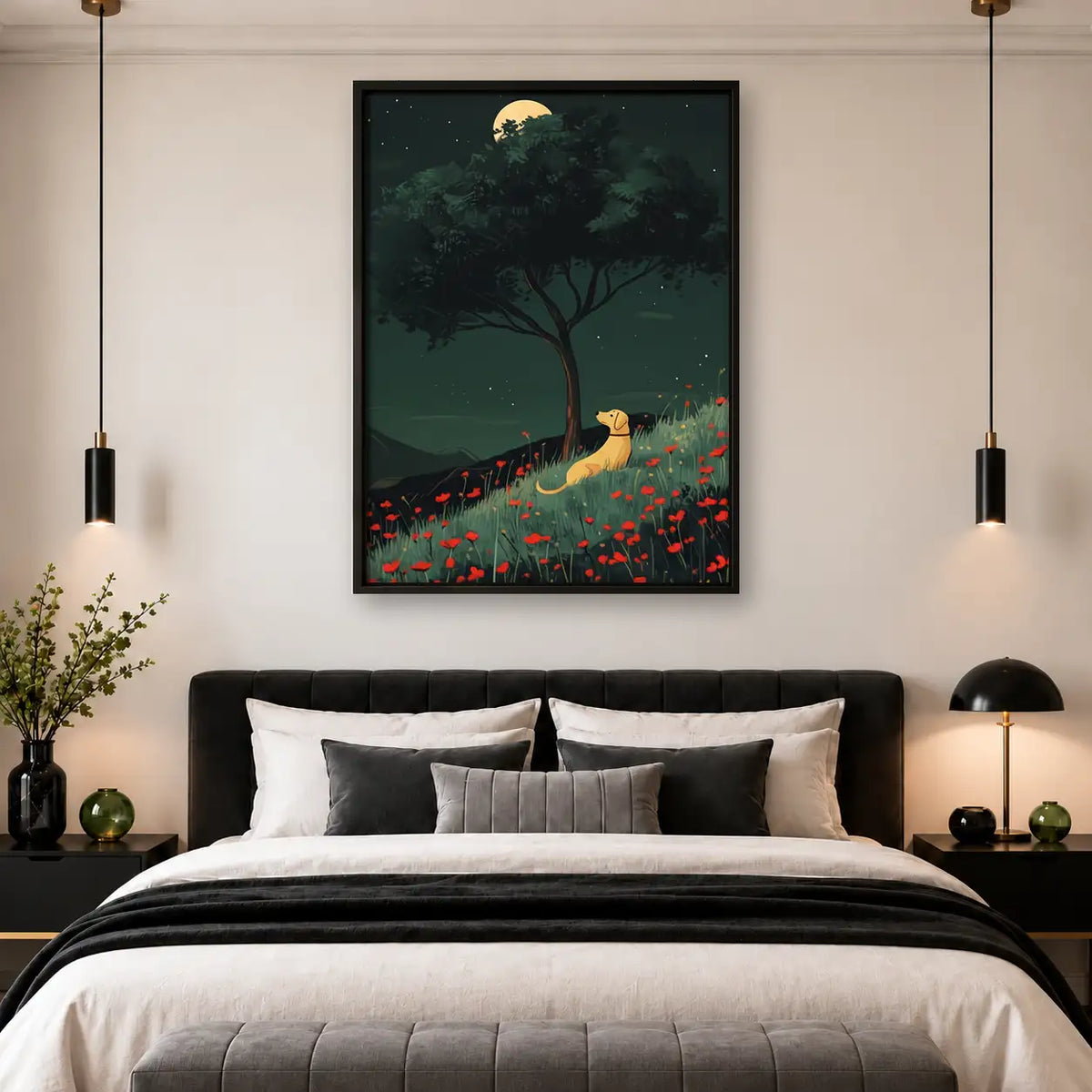 Dog beneath Moonlit Tree Wall Art 4