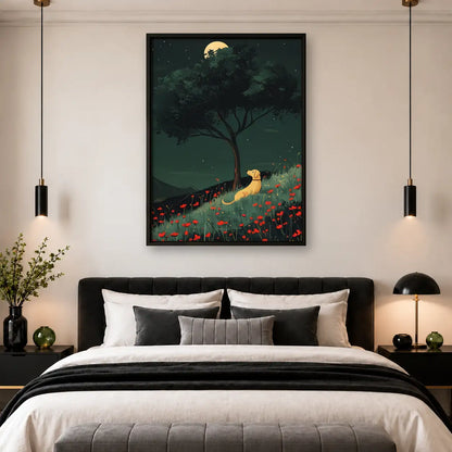 Dog beneath Moonlit Tree Wall Art 4