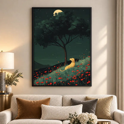 Dog beneath Moonlit Tree Wall Art 5