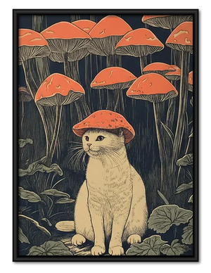 Dog beneath Orange Umbrellas Wall Art