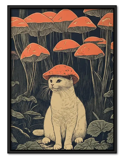Dog beneath Orange Umbrellas Wall Art