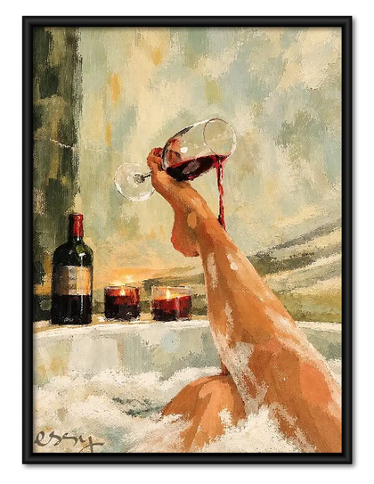 Dog Drinking Red Wine at Dinner Wall Art